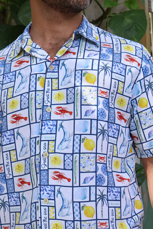 Camisa Manga Corta Estampado Playero Corte Relax Moderno Para Hombre